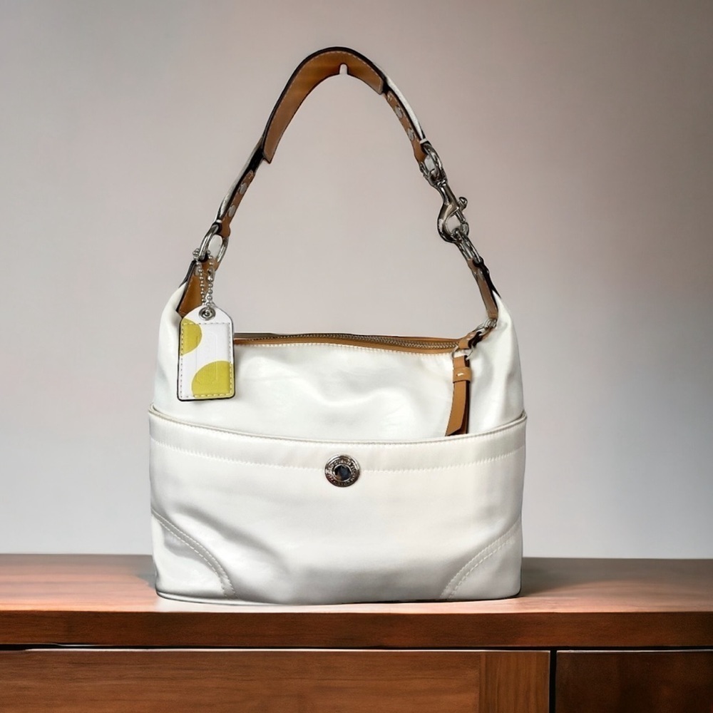 Coach White Satin Hampton Small Hobo Shoulder Bag Style L0782-F11668